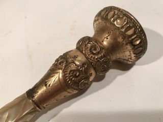 Antique Victorian Mother Of Pearl & Gold Filled Parasol Cane Handle 11” Engraved