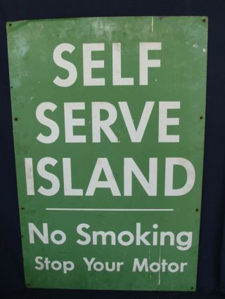 Vintage 1970s Green Gas Station Self Service Island No Smoking Sign