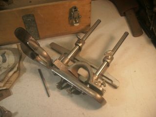 Vintage Stanley No 50 plane,  17 cutters,  instructions,  wooden box 7