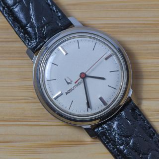 Rare Vintage Bulova Accutron White Moon Face Dial 214 Stainless Watch No 1970
