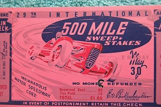 VINTAGE 1941 INDY 500 TICKET STUB 29TH ANNUAL 500 MILE INDIANAPOLIS 500 RACE 2