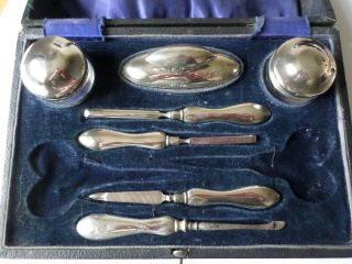Antique Hallmarked 1917 Sterling Silver Manicure Set - Cased - Near Complete