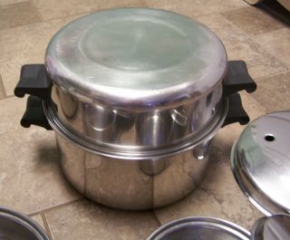 Vintage Saladmaster Tri - Clad Stainless Cookware 11 piece set skillet pans poach 4