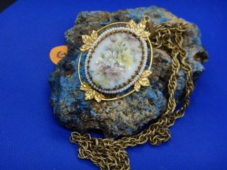 Rare Vintage Signed Miriam Haskell Victorian Flower Pendant Necklace 24  Large