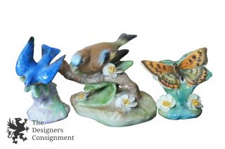 3 Rare Royal Doulton Figurines Copper Butterfly 2608 Blue Bird 30 Chaffinch 2550