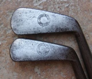 2 Antique Vintage 1900 John Reid Hickory Wood Shaft Golf Clubs Jigger Long Iron