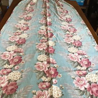 4 Panels Vintage Big Floral Strip Barkcloth Fabric Curtain Panels - 92” X 38”