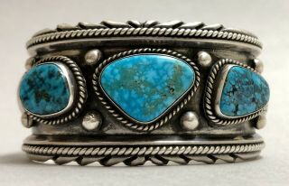 Vintage Navajo Sterling Silver & Spiderweb Turquoise Cuff Bracelet 81 Gr