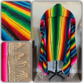 Rainbow Saltillo Blanket Mexican Blanket Camp Biker Southwestern Vtg Serape