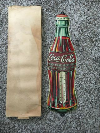 Rare 1923 Coca - Cola Christmas Bottle W Box 16 " Metal Thermometer Sign