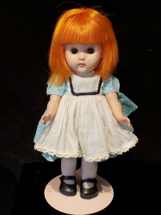 Vtg 1960 Vogue Ginny Wee Imp 8 " Red Haired Doll Felt Blue Dress White Apron