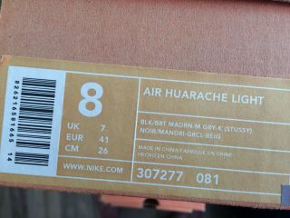 DS 2003 Nike X Stussy Air Huarache Light US 8 rare vintage max 1 atmos patta 90 7
