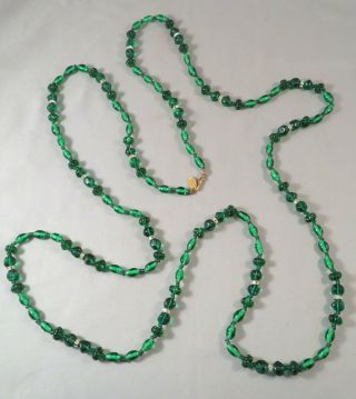 Vtg Miriam Haskell 60 " Flapper Opera Length Emerald Glass Rhinestone Necklace Nr