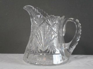 Abp Vintage Hawkes Cut Crystal 7.  5 " Pitcher W/ Notched Handle American Brilliant
