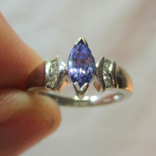 Vintage Estate 14k White Gold Tanzanite & Diamond Ring - 3.  3 Grams - Size 6.  5