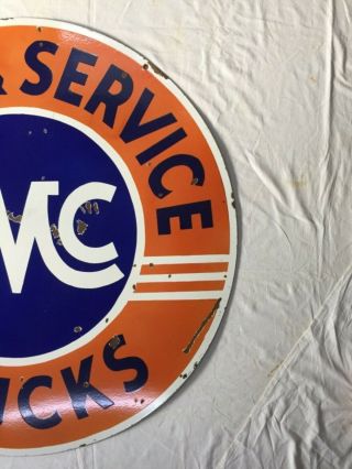 Vintage Porcelain GMC Sales & Service 42” Double Sided Enamel Sign. 10