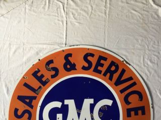 Vintage Porcelain GMC Sales & Service 42” Double Sided Enamel Sign. 11