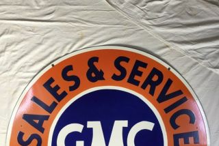 Vintage Porcelain GMC Sales & Service 42” Double Sided Enamel Sign. 5