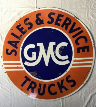 Vintage Porcelain GMC Sales & Service 42” Double Sided Enamel Sign. 7