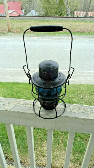 Vintage Adlake Kero Railroad Train Lantern W/ Blue Globe Cpr