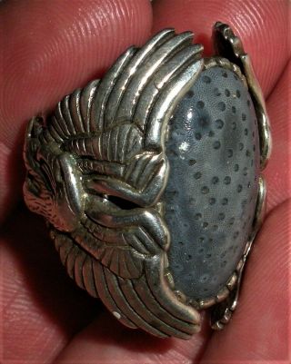 Vintage 1960 - 70 Retro Sterling Silver & Blue Coral & Eagle Biker Ring Heavy Vafo