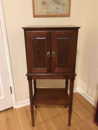 Vintage Ethan Allen Wooden Two Door Tall Cabinet Table Stand