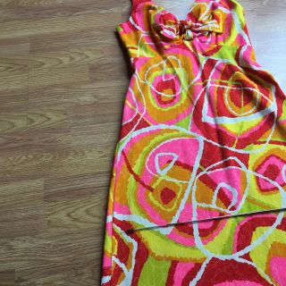 Vintage 60 ' s Mister Remo of California Maxi Neon Colored Barkcloth Dress Sz S 5