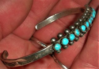 Antique C.  1930 Zuni Coin Silver 12 Turquoise Bracelet Great Early Stamps Vafo