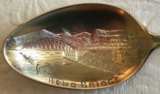 Reno Nevada Engraved Sterling Silver Souvenir Spoon With Reno Bridge C.  1900