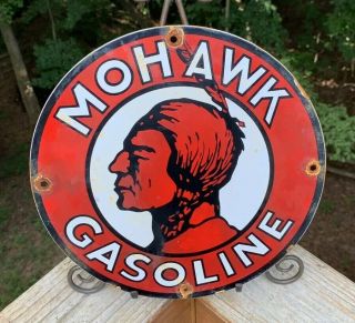 Vintage Mohawk Gasoline Porcelain Sign Gas Service Station Pump Plate Motor Oil