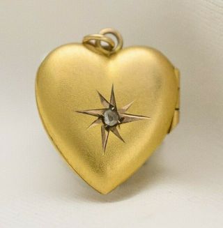 Antique Victorian Miniature 10k Gold Rose Cut Diamond Gypsy Heart Locket Charm