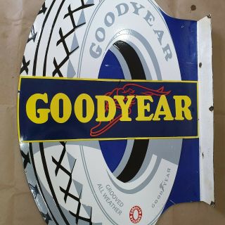 GOODYEAR BALLOON FLANGE 2 SIDED VINTAGE PORCELAIN SIGN. 2