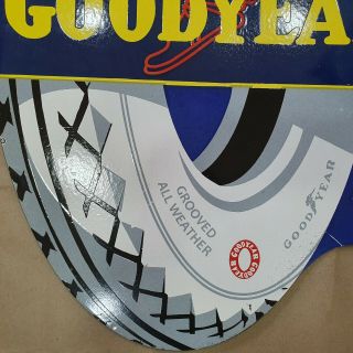 GOODYEAR BALLOON FLANGE 2 SIDED VINTAGE PORCELAIN SIGN 3