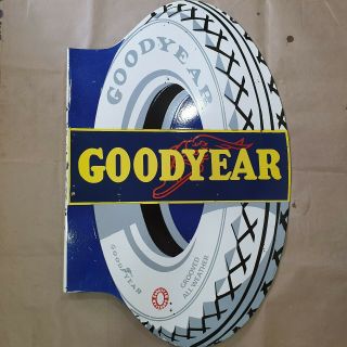 GOODYEAR BALLOON FLANGE 2 SIDED VINTAGE PORCELAIN SIGN 5