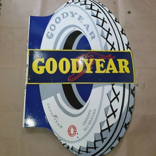 GOODYEAR BALLOON FLANGE 2 SIDED VINTAGE PORCELAIN SIGN 7