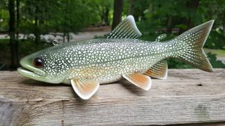 Deluxe 9.  5 " Lake Trout Fish Decoy Carved By John Peeters - Ice Spearing Lure
