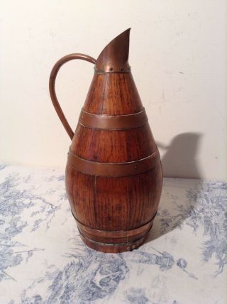 Vintage French Coopered Barrel Wooden Copper Breton Cider Jug Dated 1929 (1508)