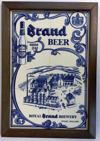 Vintage Dutch Delft Blue Tile Royal Brand Beer Pub Advertisement Wall Picture