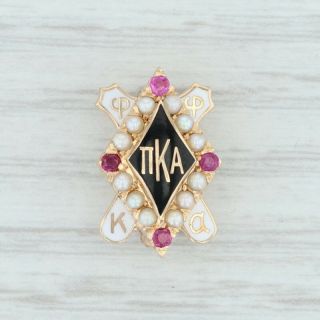 Pi Kappa Alpha Badge - 10k Gold Pearls Rubies Pike Pin Vintage Fraternity