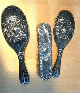 Antique Art Nouveau Sterling Silver Vanity Hand Brush Set 1892 Samuel Jacob