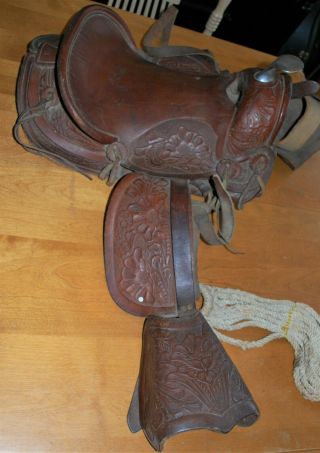 Vintage Youth Child 12 " Premium Leather Western Barrel Racing Pony Horse Saddle