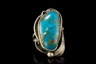 Vintage Navajo Blue Turquoise Sterling Silver Size 7 1/2 Ring A810 - 115