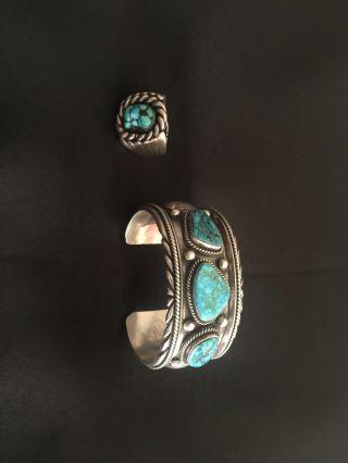 Vintage Old Pawn NAVAJO Sterling Silver & TURQUOISE Cuff BRACELET 81.  0 grams 2