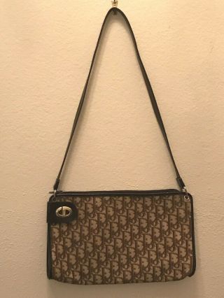 Authentic Vintage Christian Dior Monogram Handbag Purse Clutch Bag With Strap