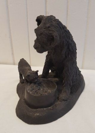 Rare Vintage Heredities Cat & Dog Cast Bronze W.  Elphick