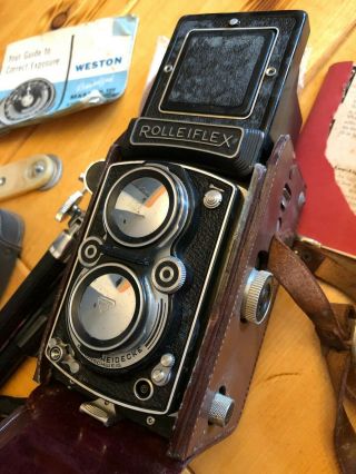 Vintage Rolleiflex 3.  5 Camera Zeiss W/ Tripod And Light Meter