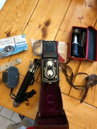 Vintage Rolleiflex 3.  5 Camera Zeiss w/ tripod and light meter 5