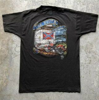 Vtg 80s Harley Davidson 3d Emblem T Shirt The South Is Where Its At Hog Pig
