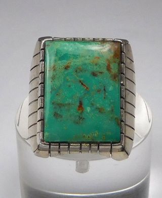 Vintage Native American Sterling Silver/ Green Turquoise Ring - Size 10.  25