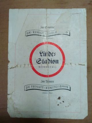 Rare Vtg WWII Era Linde - Stadion Nurenberg Brochure/Menu? Reich Flag Flying 2